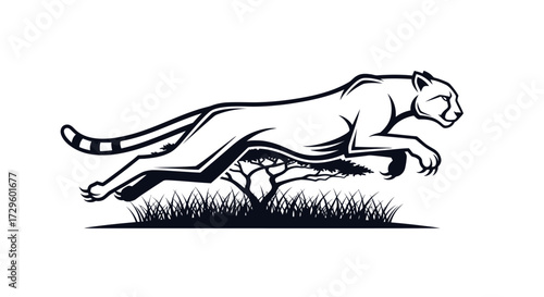 Cheetah running swiftly across the savanna grass a powerful predator.