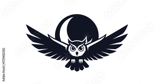 Majestic Owl in Flight Against a Crescent Moon Silhouette.