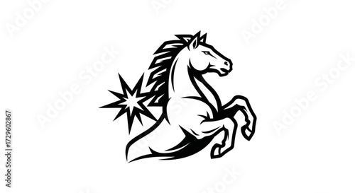 Majestic rearing horse powerful legs strong equine.