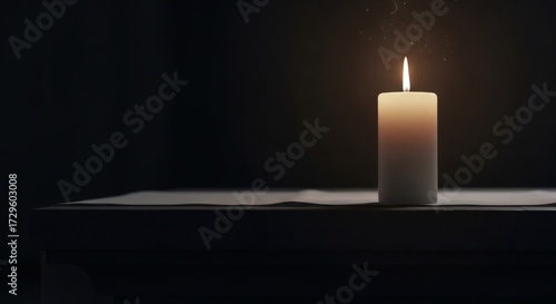 Moody Soft Lighting Single Burning Candle Still Life Arrangement