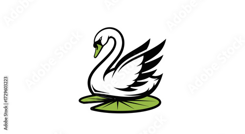 Elegant Swan on a Lily Pad Detailed Illustration.