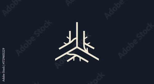 Stylized abstract geometric symbol resembling roots or branches.