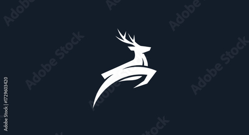 Elegant white leaping deer silhouette logo design.