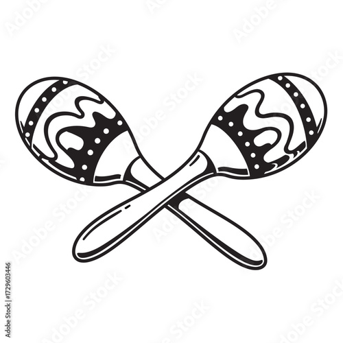 black and white silhouette of maracas vector on white background