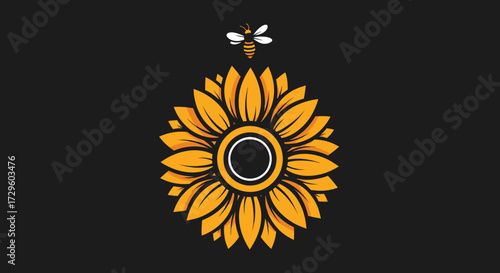 Sunflower with Bee: A Vibrant Symbol of Natures Harmony and Pollination.