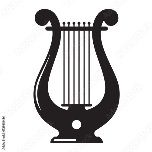 black and white silhouette of a harp vector on a white background