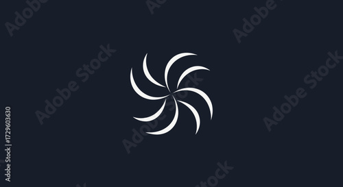 Abstract white swirling vortex symbol representing motion and energy.
