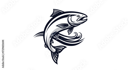 Salmon leaping dynamic powerful aquatic fish illustration.
