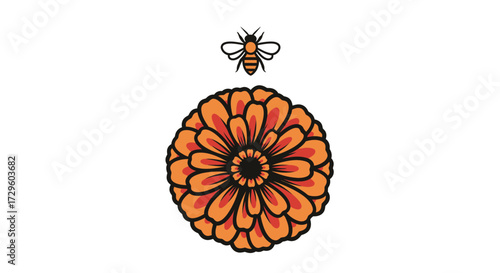 Bee hovering above a vibrant orange flower in full bloom natures beauty.