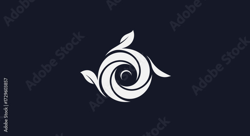 Elegant circular vortex symbol with organic leaf elements.