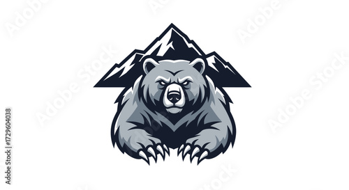 Powerful Grizzly Bear Facing Forward Majestic Mountain Background.