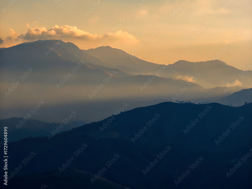 Fototapeta premium sunrise in the mountains. mountain, landscape, sunset, nature, mountains, sky, fog, sunrise, morning, cloud, view, hill, clouds, mist, sun, forest, dawn, hills, scenery, peak, travel, valley, tree, li