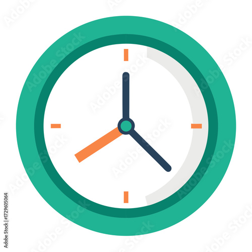 Modern teal clock face showing time, perfect for project timelines or time management concepts, deadline reminders, or scheduling needs with a clean design