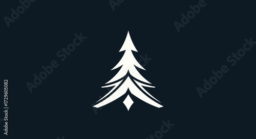 Stylized White Fir Tree Icon on Dark Background.