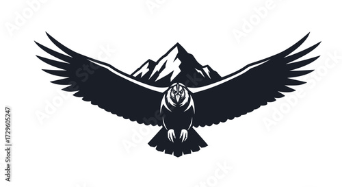 Majestic owl with spread wings and mountain peak logo.