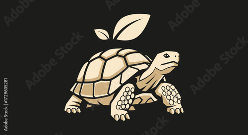 Adorable Tortoise with Leaf Eco Friendly Logo.