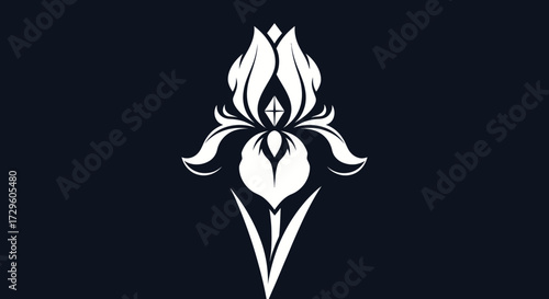 Elegant White Iris Flower Graphic Design Symbol.