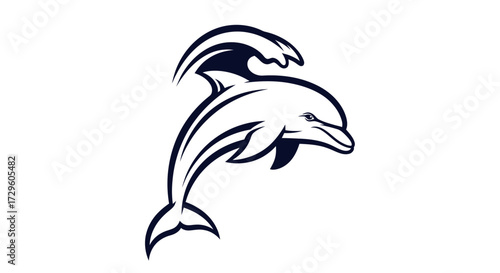 Dolphin jumping out of water stylized graphic design aquatic animal sea life marine mammal.