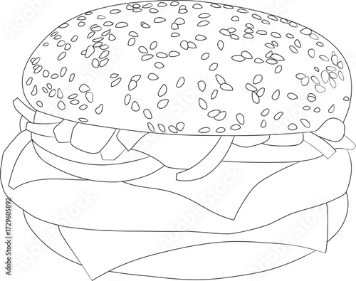 Detailed Line Art of a Classic Burger