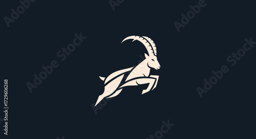 Stylized illustration of a leaping ibex with curved horns.