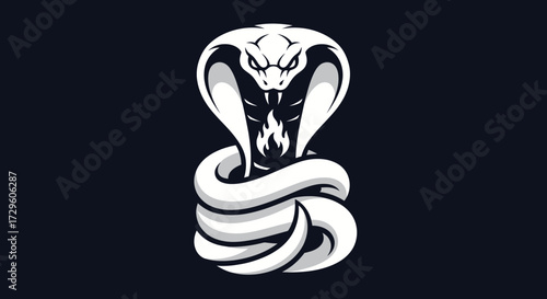 Striking Cobra Head and Coiled Body Illustration.