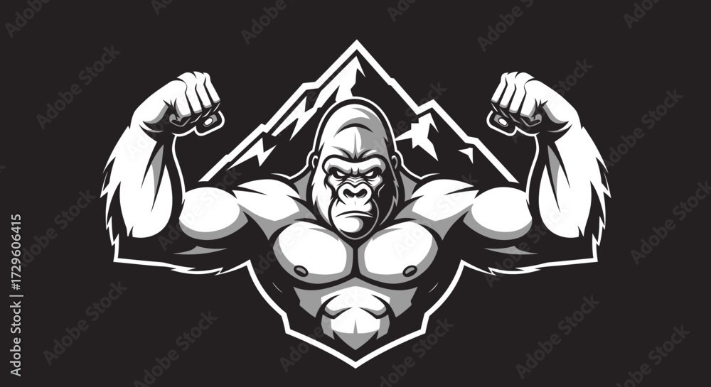 Fototapeta premium Powerful Gorilla Flexing Muscles.
