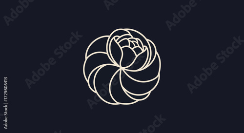 Elegant stylized floral design intricate details circular shape minimalist aesthetic delicate lines artistic representation of a flower.