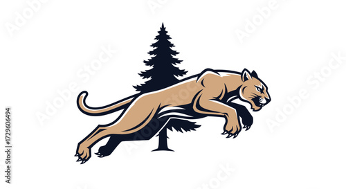 Powerful Cougar Leaping Forward Majestically.