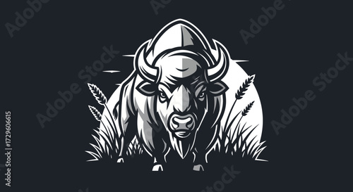 Majestic bison illustration showcasing strength and determination in monochrome style.