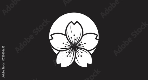 Simple Cherry Blossom Flower in Circle.