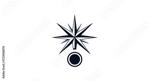 Minimalist black and white compass rose star icon.