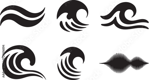 Set collection of various sea waves vector illustration with black color