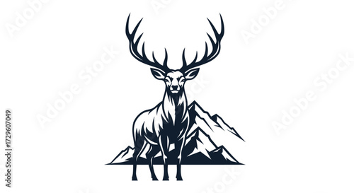 Majestic Stag With Grand Antlers Standing Proudly Forward Facing.