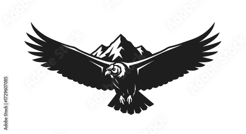 Majestic Andean Condor Soaring Above Mountains.