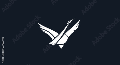 Graceful White Swan in Flight Logo Design.