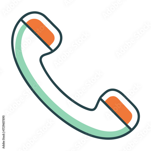 Retro telephone handset icon for communication solutions, connecting people, and customer service hotlines in vibrant orange and teal with a clean vector design