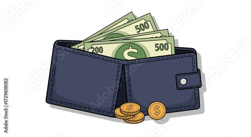 Wallet overflowing with cash, symbolizing wealth, financial success and a bright economic future