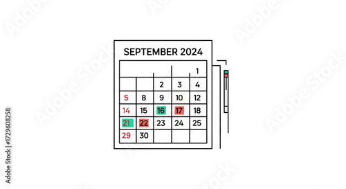 September 2024 calendar page indicating important dates and deadlines scheduled