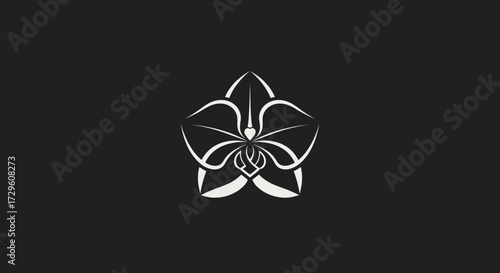 Elegant white orchid flower line art logo design.