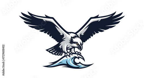 Powerful Osprey Mascot Vector Illustration with Fish Prey.