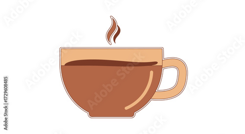 Stylized illustration of a steaming mug of coffee or tea on a plain white backdrop