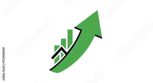 Growing financial performance with upward trending green arrow representing advancement