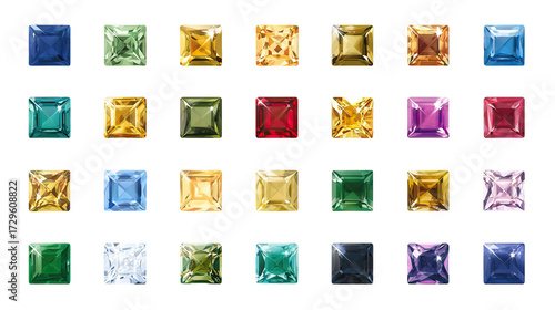 Luxury Square Jewel Sticker Set with Glossy Finish on Transparent Background