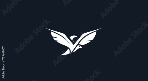 Elegant white bird soaring with outstretched wings against a dark background.