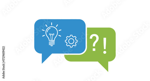 Innovation and collaboration symbolized by interlocked speech bubbles expressing inquiry and