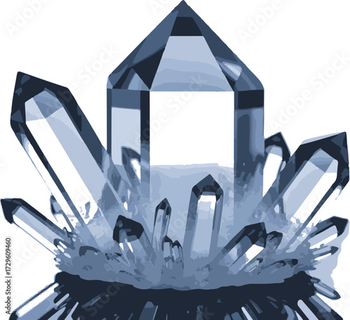 Crystal Stone Mineral Rock Formation Cluster Style Illustration
