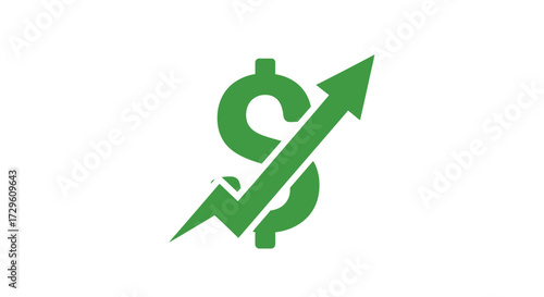Dollar growth green sign with a rising arrow illustrating financial prosperity