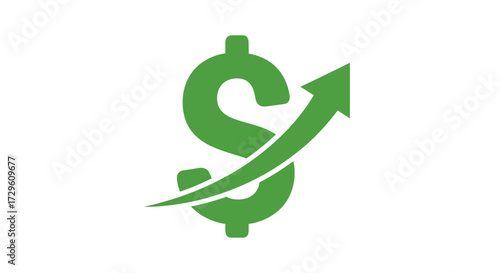 Financial growth concept depicting a green dollar symbol with an upward arrow for success