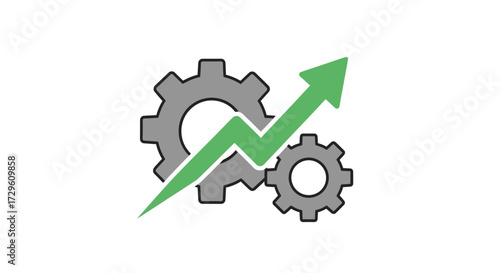Mechanical process with rising arrow representing progress and efficiency improvement
