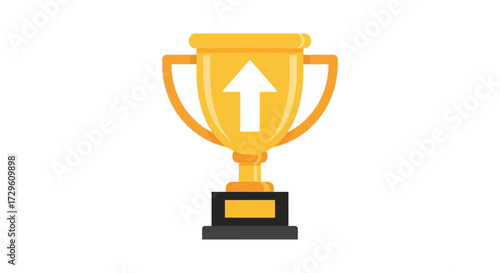 Golden trophy with upward arrow symbolizing success, achievement and growth in various fields and